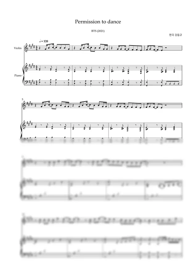 BTS(방탄소년단) - Permission to dance (Violin and Piano)