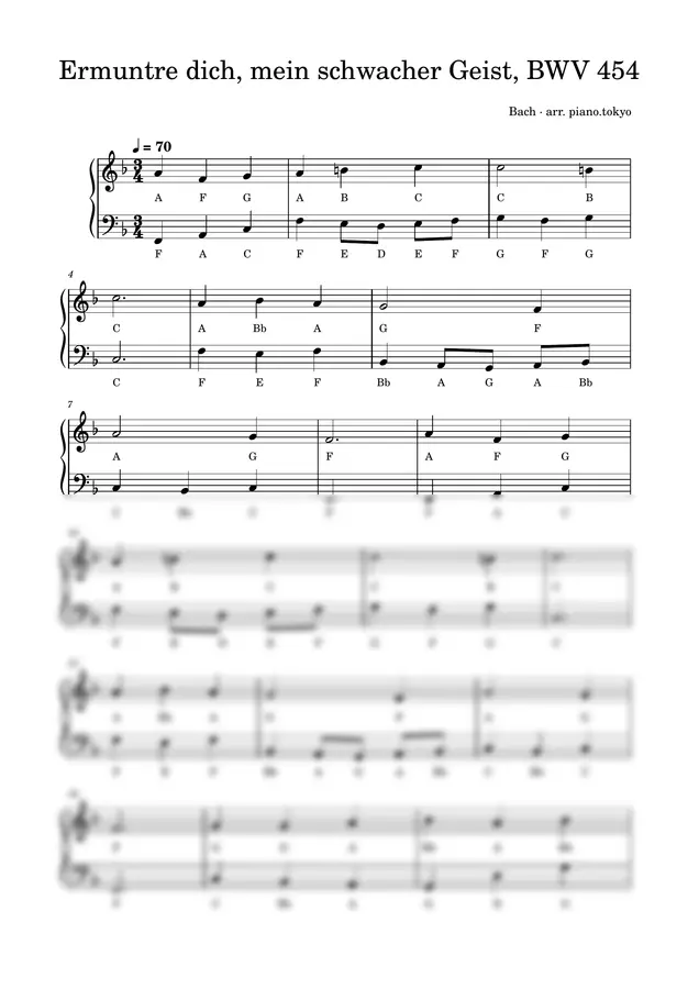 Bach - Ermuntre dich, mein schwacher Geist, BWV 454 (Easy Piano with Letter Notes (C-D-E))