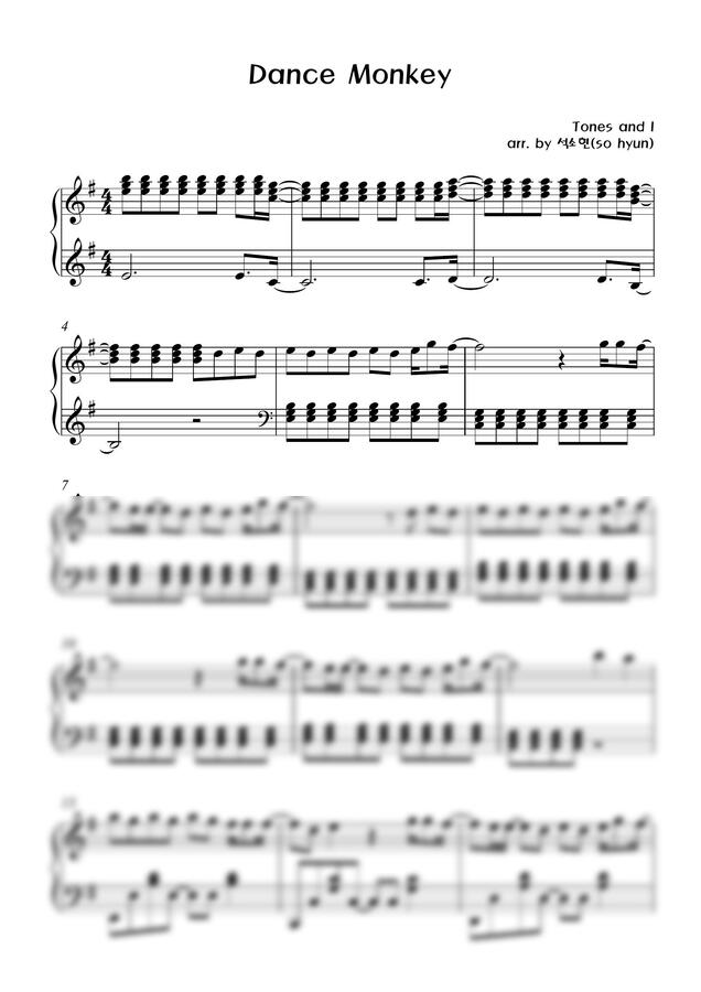 악보 > Tones and I Dance Monkey (중급 악보) by 석소현(so hyun)