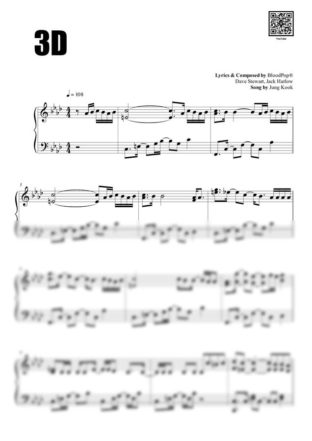 악보 정국 3D by 한뼘피아노