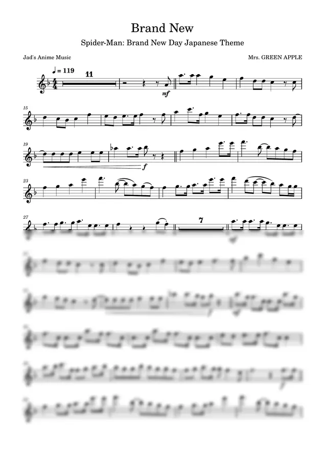 Mrs. GREEN APPLE - Brand New (Tenor Sax) by Jad's Music Vault 1p 미리보기