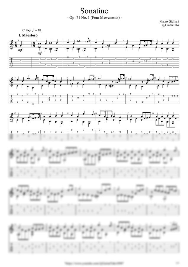 M. Giuliani - Sonatine(Op.71 No. 1) - I.Maestoso by GuitarTabs0