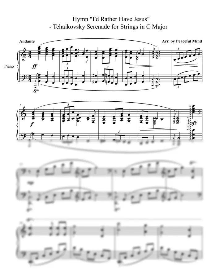Tchaikovsky - "Serenade for Strings in C Major"-찬송가 "주 예수보다 더 귀한것은 없네" for Piano Solo