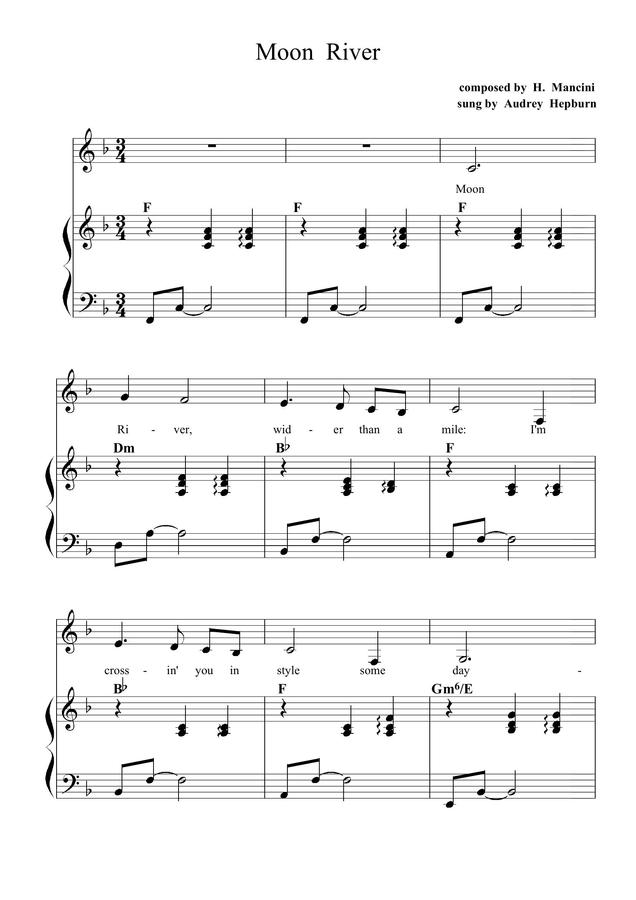 티파니에서 아침을 OST - Moon River (피아노 3단)