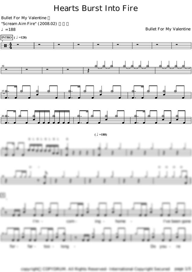 악보 > Bullet For My Valentine Hearts Burst Into Fire by 카피드럼