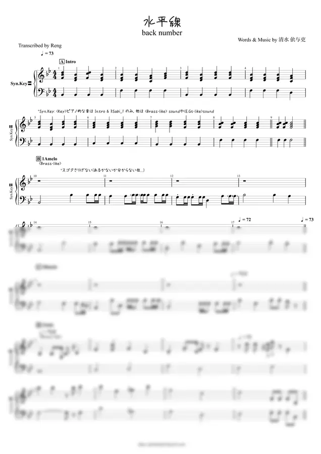 back number - 水平線 (Syn.Key / キーボード)