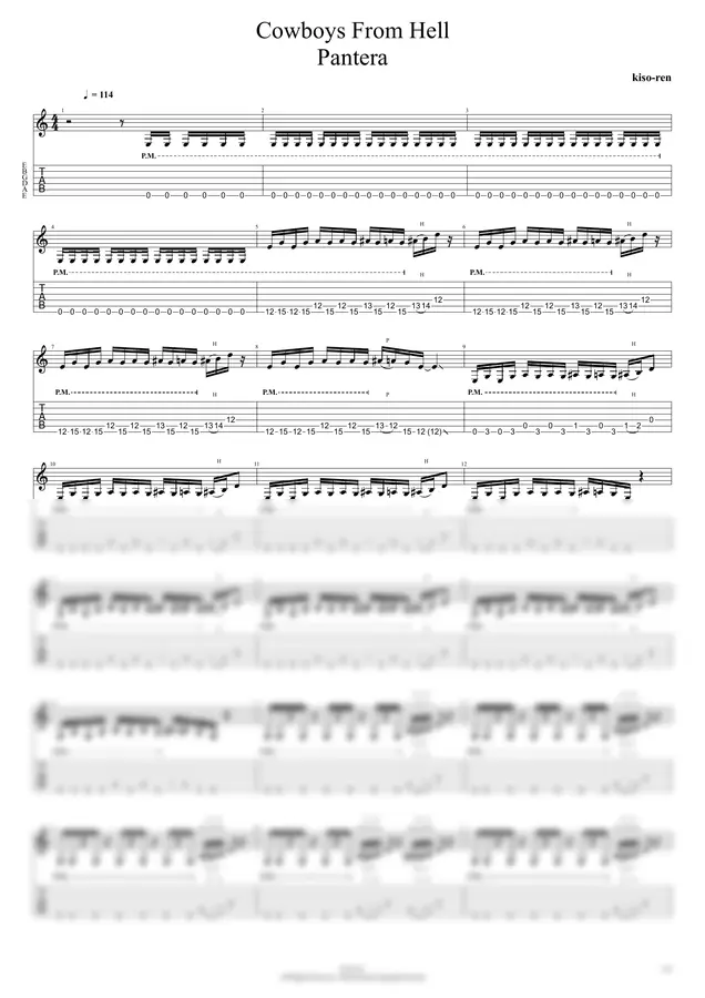 Pantera パンテラ - Cowboys from Hell TAB - Pantera パンテラ ギターリフ カウボーイフロムヘル ピッキング【Guitar Picking Vol.191】 (TAB PDF & Guitar Pro files.(gpX))