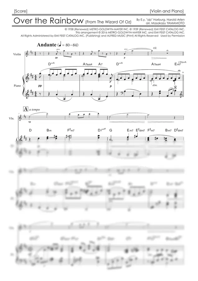 Harold Arlen, Judy Garland - Over the Rainbow (Violin and Piano)