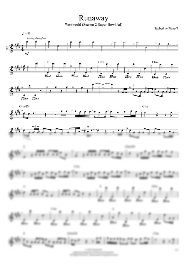 Kanye West - Runaway (Piano)