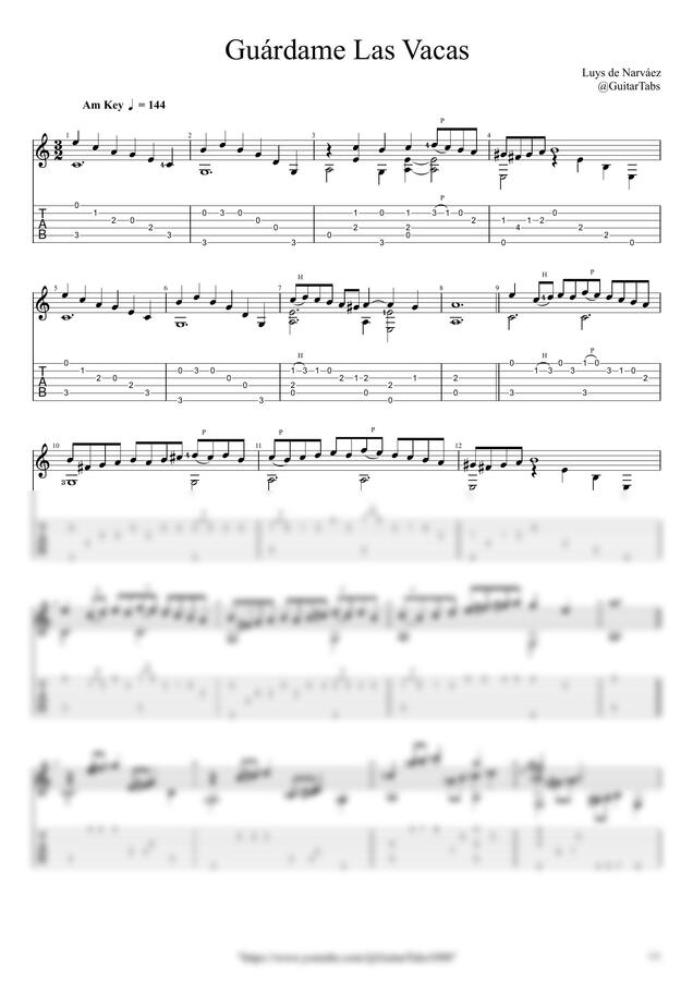 Luys de Narváez - Guárdame Las Vacas by GuitarTabs0
