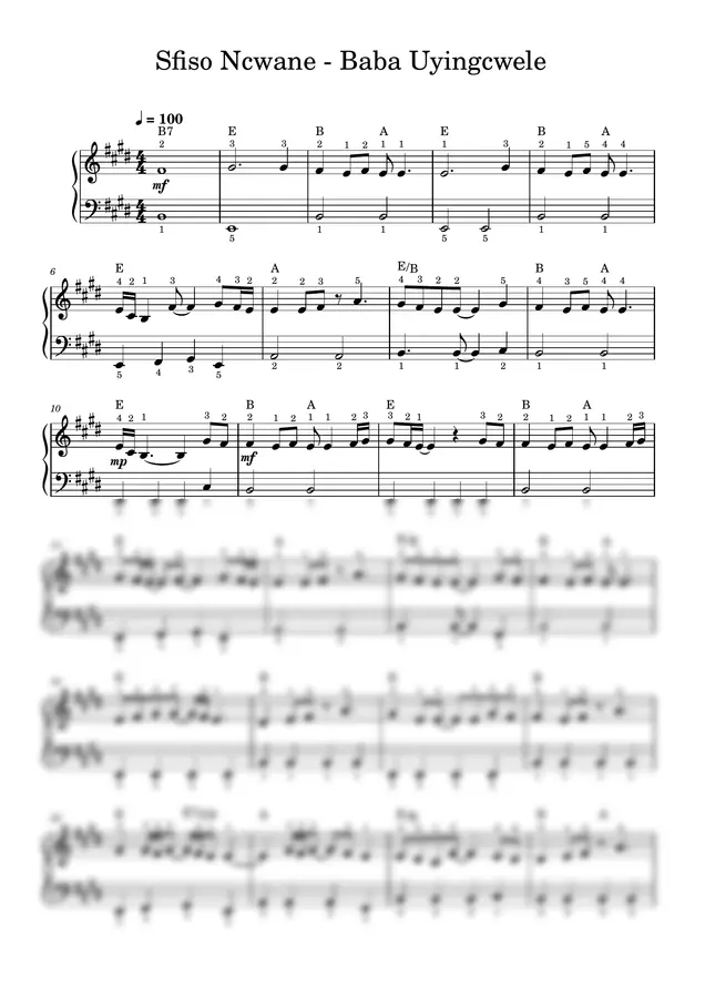 Sfiso Ncwane - Baba Uyingcwele (PIANO SHEET)