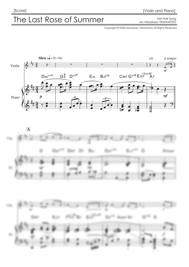 Irish Folk Song - The Last Rose of Summer (Violin and Piano)