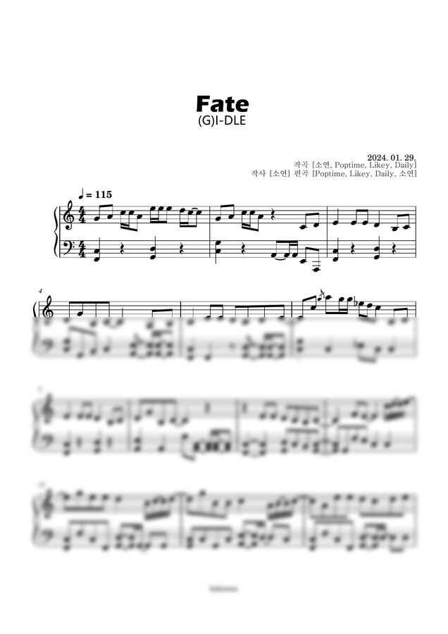 (여자)아이들 - 나는 아픈 건 딱 질색이니까 (Fate) (중급 악보/원키) by Boknowa보노아0