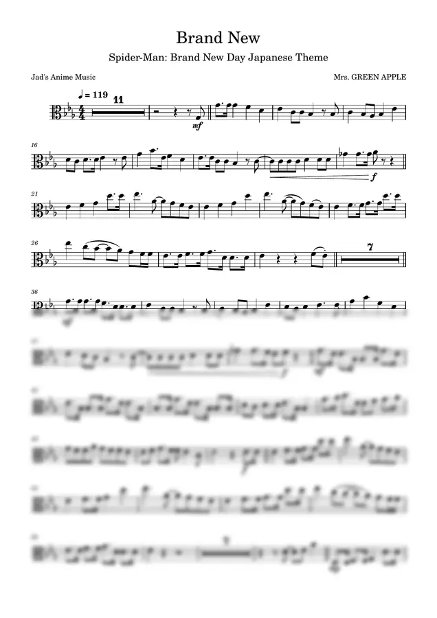 Mrs. GREEN APPLE - Brand New (Viola) by Jad's Music Vault 1p 미리보기