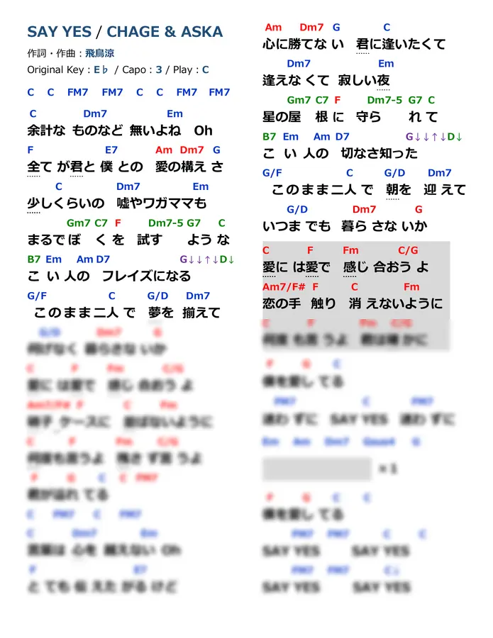 CHAGE & ASKA - SAY YES / ボヘミアン / 北風物語 / モーニングムーン / MOON LIGHT BLUES / / CHAGE & ASKA 5曲set販売02 (ギター/コード譜/簡単/弾き語り/アレンジ/通し弾き/チャゲアス/無料オンラインレッスン)