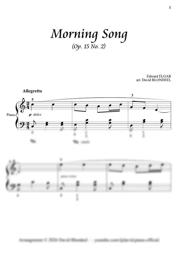 엘가 - 아침의 노래 Op.15 No.2 (중급 피아노 독주)
