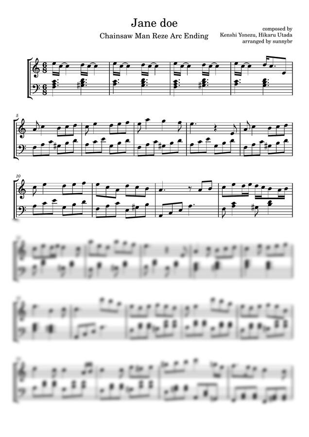 요네즈 켄시, 우타다 히카루 - Jane doe (easy ver.) (체인소맨 레제편) by sunnybr0