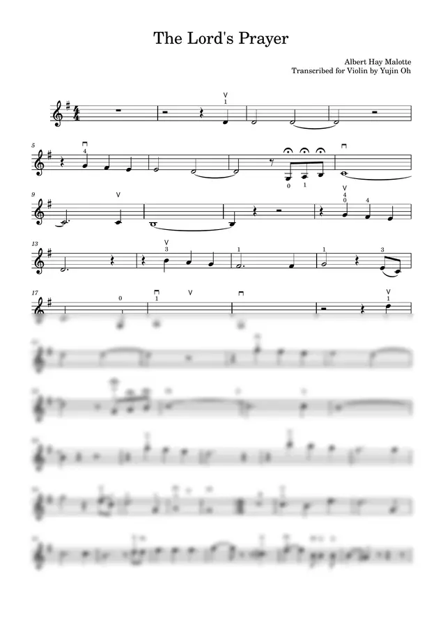Albert Hay Malotte - [바이올린 악보] 주기도문 The Lord's Prayer (손가락번호 & 활표시)
