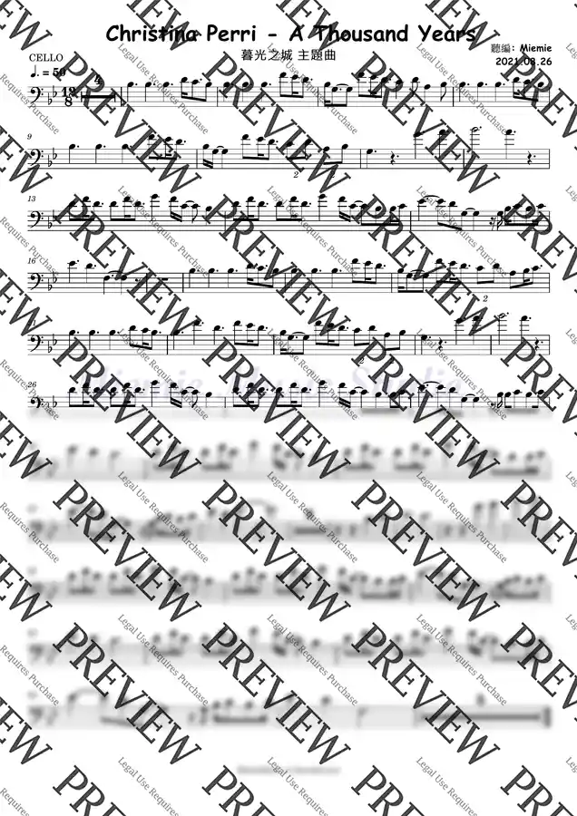 Christina Perri - A Thousand Years (Cello Sheets)