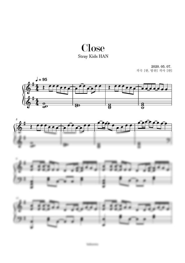 스트레이키즈 한 - Close (중급 악보/원키) by Boknowa보노아0