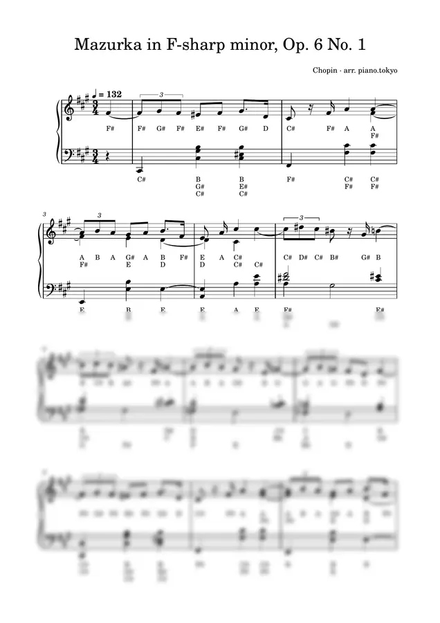 Chopin - Mazurka in F-sharp minor, Op. 6 No. 1 (Easy Piano with Letter Notes (C-D-E))