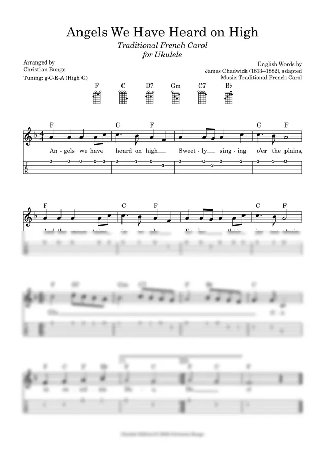 Traditional French Carol - Angels we have heard on high (우쿨렐레를 위한 프랑스 전통 크리스마스 캐럴)