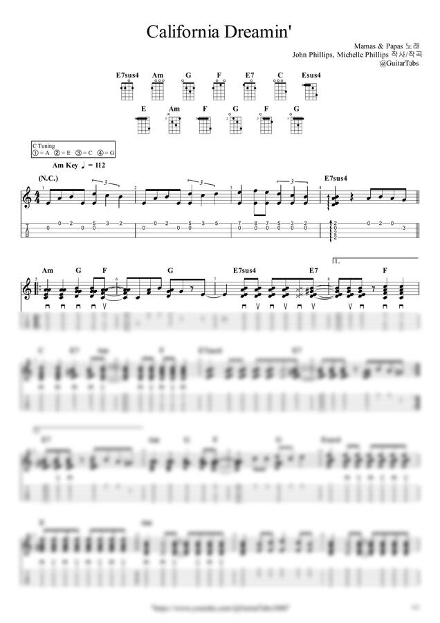 Mamas &amp; Papas - California Dreamin' (독) by GuitarTabs0