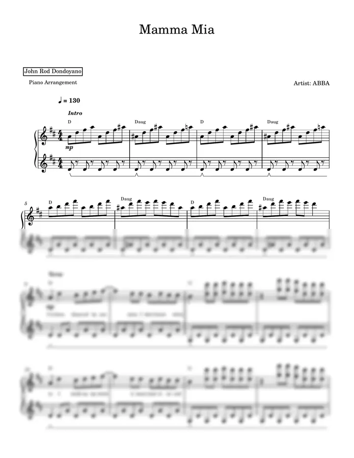 Abba - Mamma Mia (PIANO SHEET)
