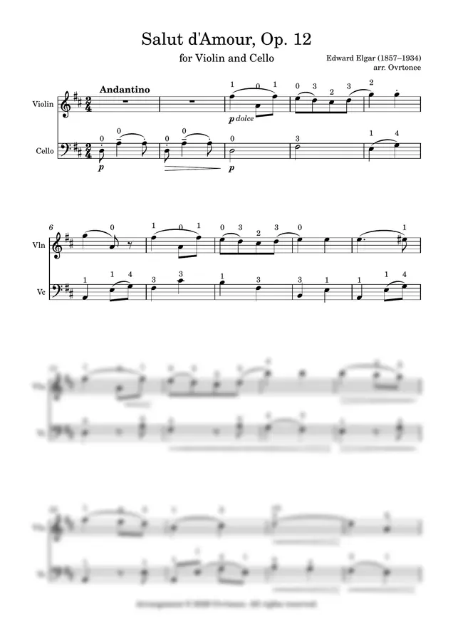Edward Elgar - Salut d'Amour, Op. 12 – Easy Violin & Cello Duet