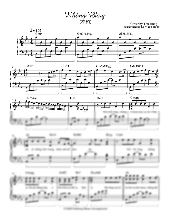 Cover by Tôn Hùng - Không Bằng (不如) (Transcribed)