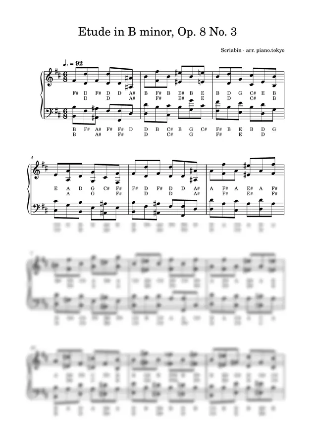 Scriabin - Etude in B minor, Op. 8 No. 3 (Easy Piano with Letter Notes (C-D-E))