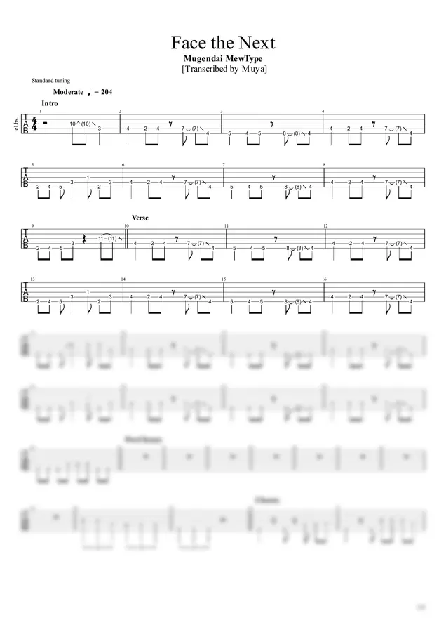 Mugendai MewType - Face The Next (Bass TAB)