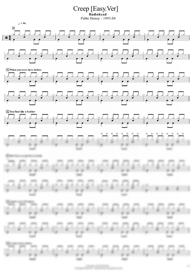 Radiohead - Creep (Easy.Ver) by JND DRUM 1p 미리보기