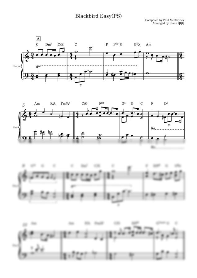 Paul McCartney - Blackbird (피아노솔로 초급악보) by Piano QQQ0