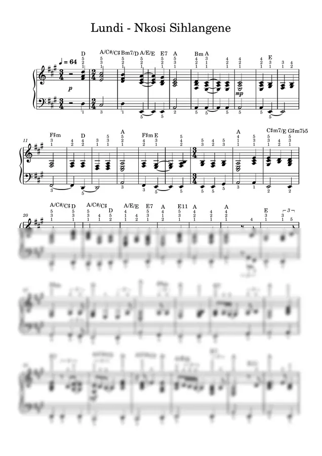 Lundi - Nkosi Sihlangene (PIANO SHEET)