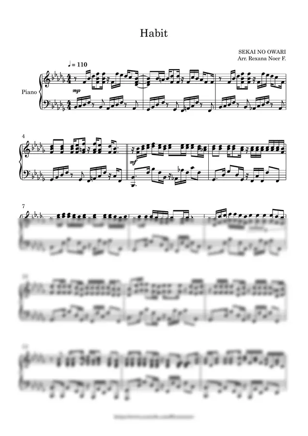 SEKAI NO OWARI - Habit (for Piano Solo, Arr. Rexana Noer F.)