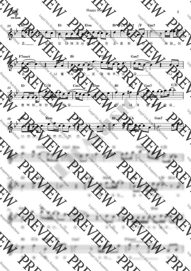 멜로망스 - Happy Song (우리들의 블루스 OST) / 멜로디 악보 - 원키 (B♭ key) by 릴뮤직1