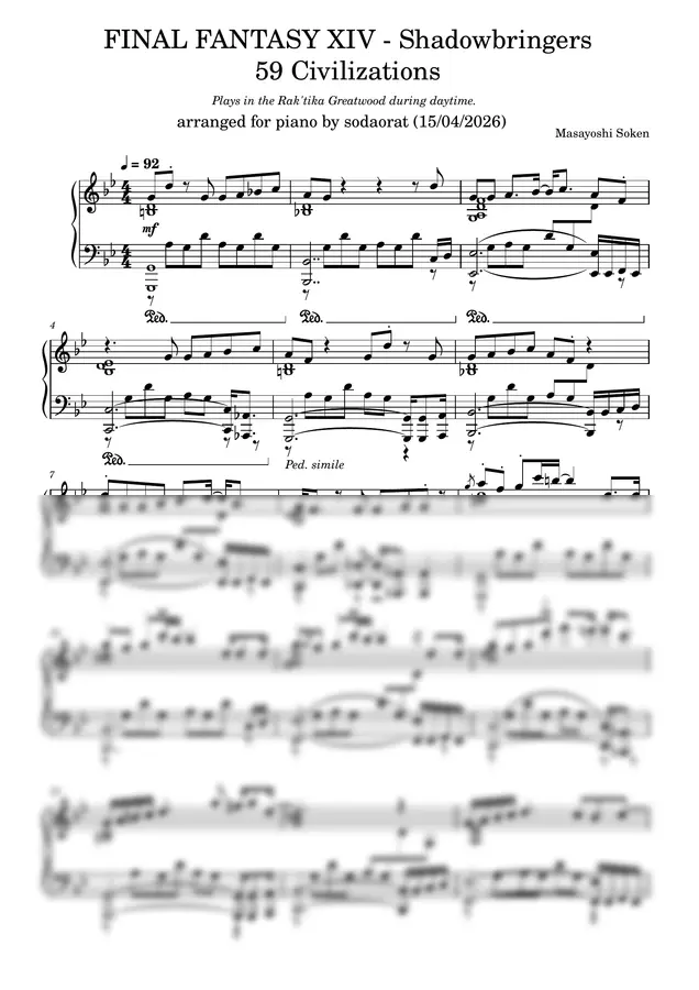 Masayoshi Soken - FINAL FANTASY XIV - ShB - 59 Civilizations - Piano シヴィライゼーションズ ~ラケティカ大森林:昼~