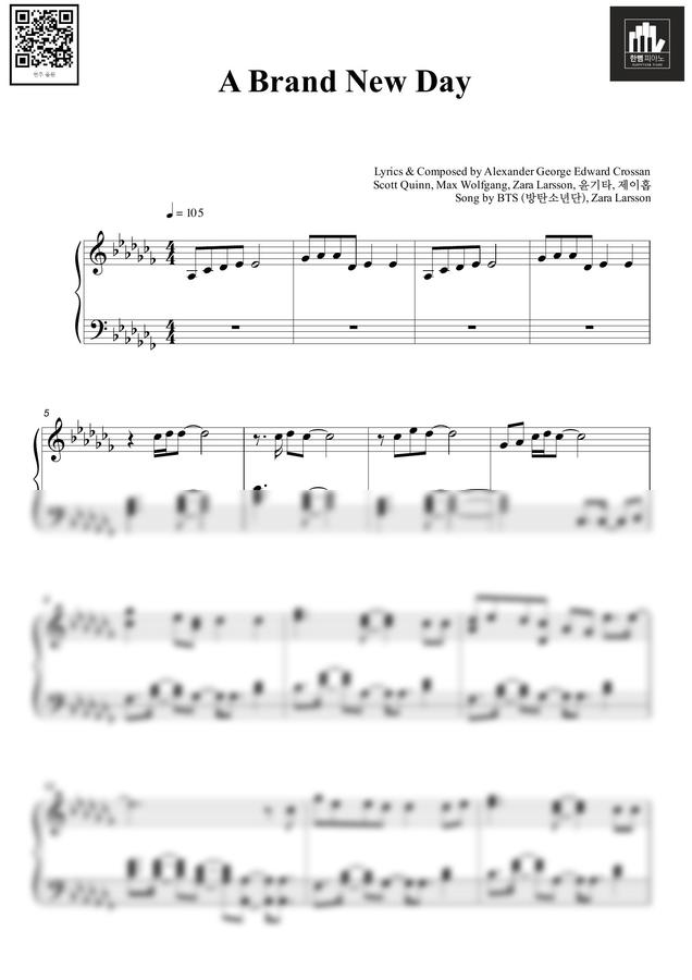 악보 > 방탄소년단 (BTS) A Brand New Day (feat. Zara Larsson) by 한뼘피아노