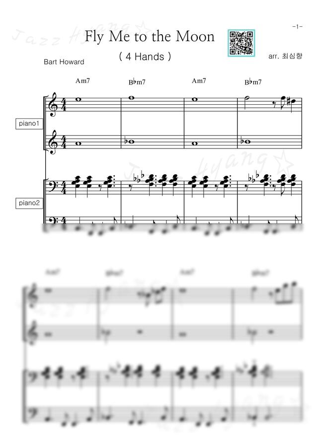 Bart Howard - Fly Me To The Moon (C키, 4 hands, MR 포함) by 최심향0