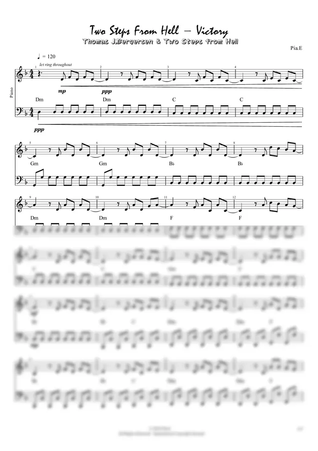 Two Steps From Hell - Victory - Thomas J.Bergersen (Piano) - Ptt's Note ...