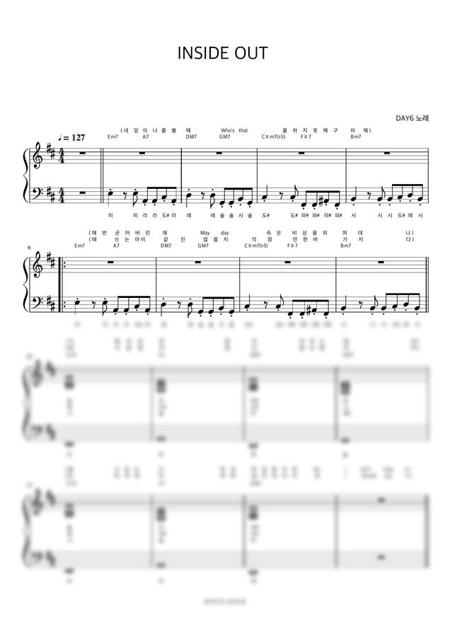 DAY6 데이식스 - INSIDE OUT (계이름 반주악보) by 피아노정류장0
