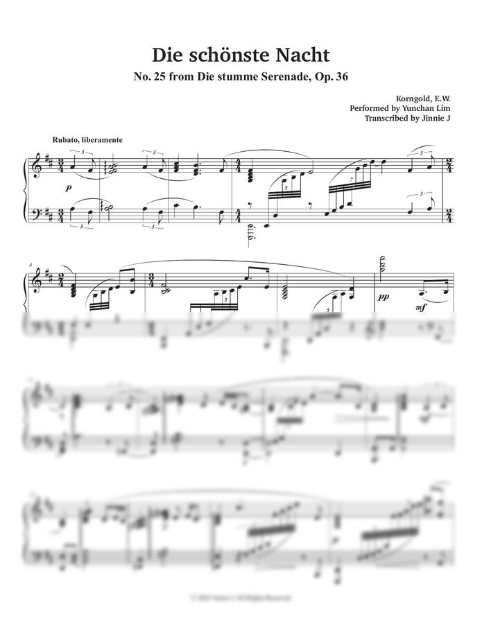 E.W. Korngold (코른골트) - Die schönste Nacht (임윤찬 연주 채보) by Jinnie J0