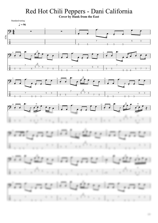 Red Hot Chili Peppers - Dani California (Bass Tabs) by Hank from the East0
