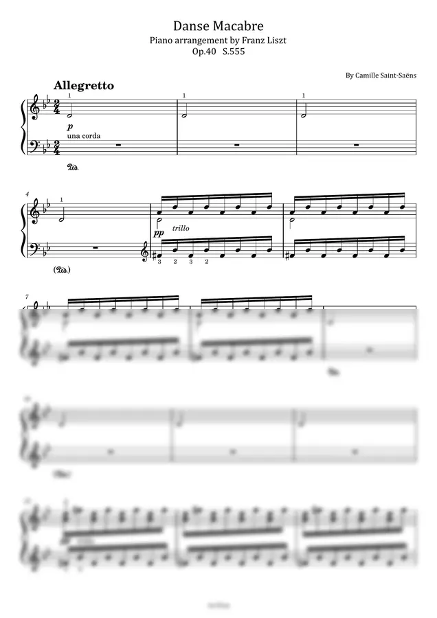 Camille Saint-Saëns/List - Danse Macabre (Piano arrangement by Franz Liszt Op.40 S.555 - For Piano Solo Or)