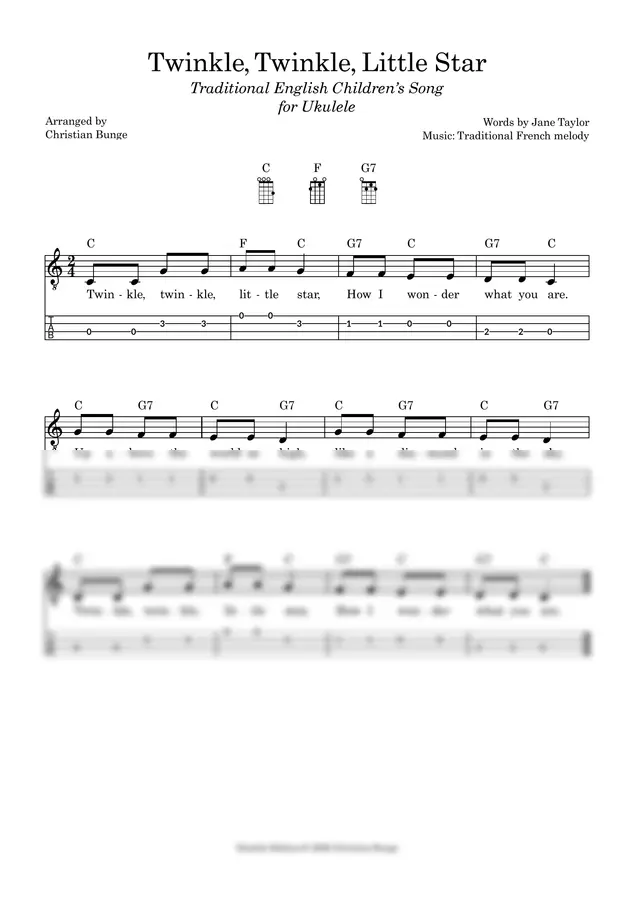 raditional French melody - Twinkle, Twinkle, Little Star (우쿨렐레를 위한 영국 전통 동요)