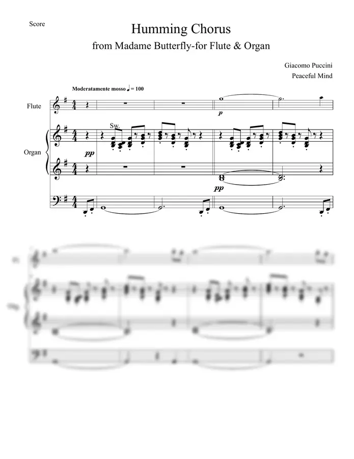 Giacomo Puccini / Peaceful Mind - 허밍 코러스 for Flute & Organ in G