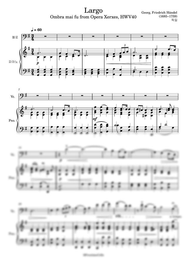 G.F.Handel(헨델) - Largo(라르고) (첼로 손가락 번호) by FreetimeCello0
