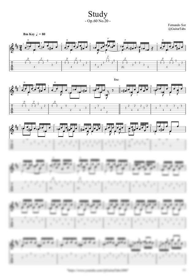 F. Sor - Study(Op.60 No.20) by GuitarTabs0