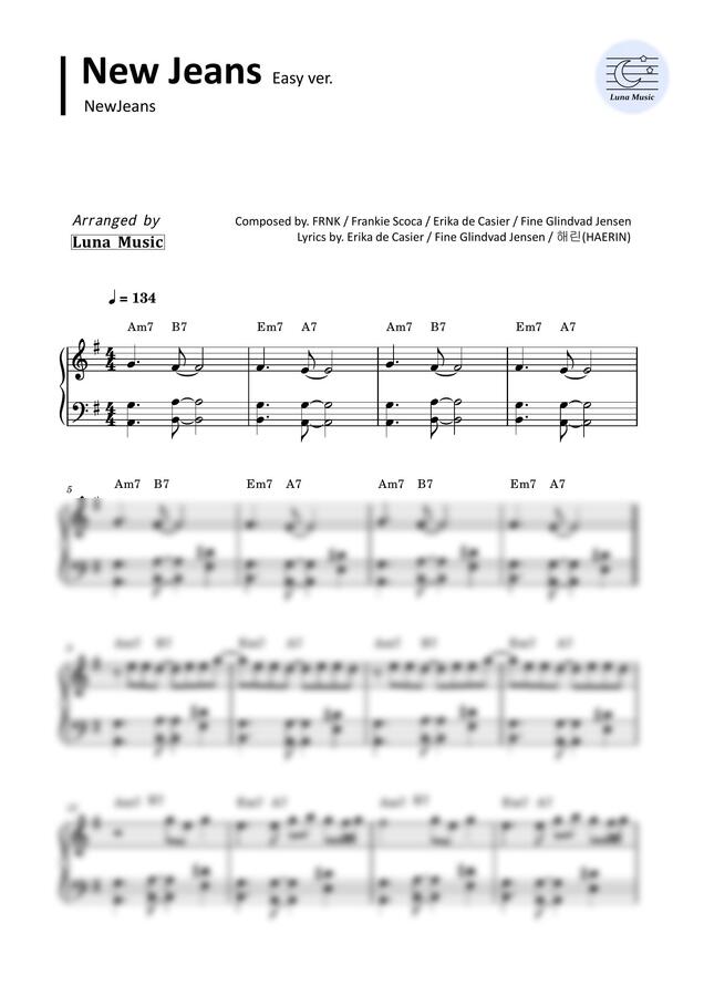 악보 > NewJeans (뉴진스) New Jeans (쉬운 악보) by 루나뮤직 Easy